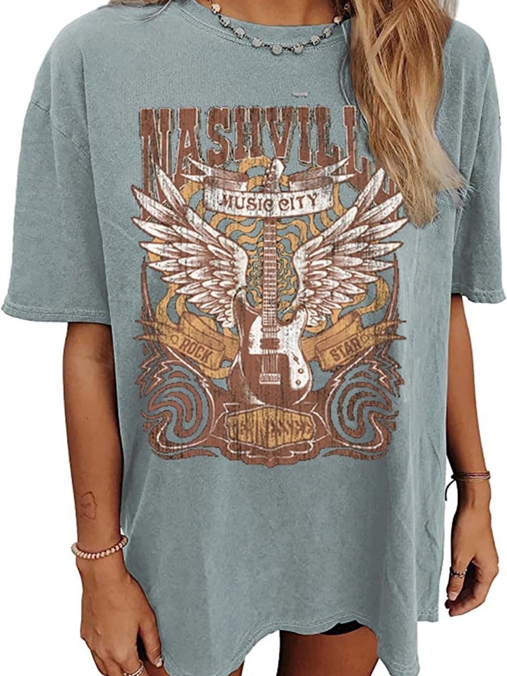 Source Unknown Nashville Music City Graphic Tee - Dusty Blue